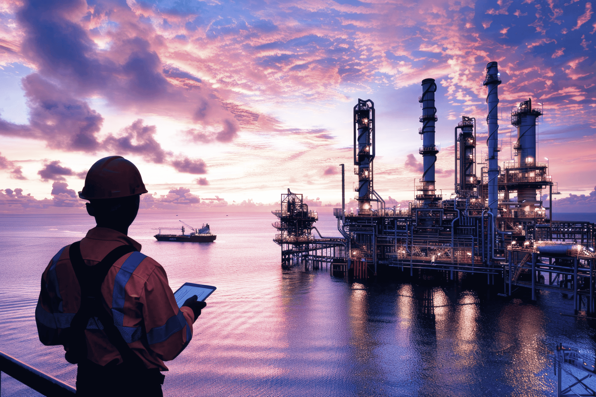 Industrial facility at sunset