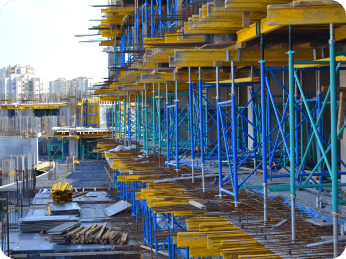Scaffolding and formwork at construction site